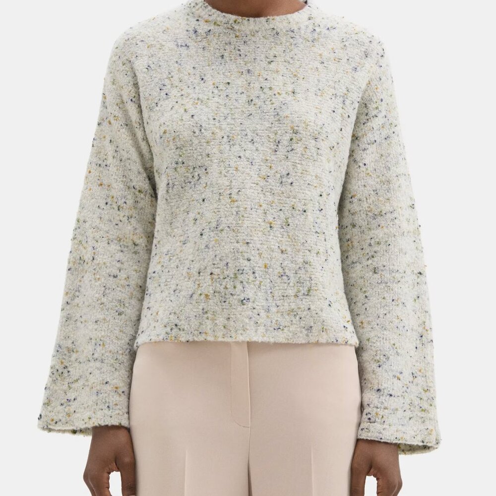 THEORY Ribbed Crewneck Sweater in Knit Luxury Women's Size Large Merino Wool